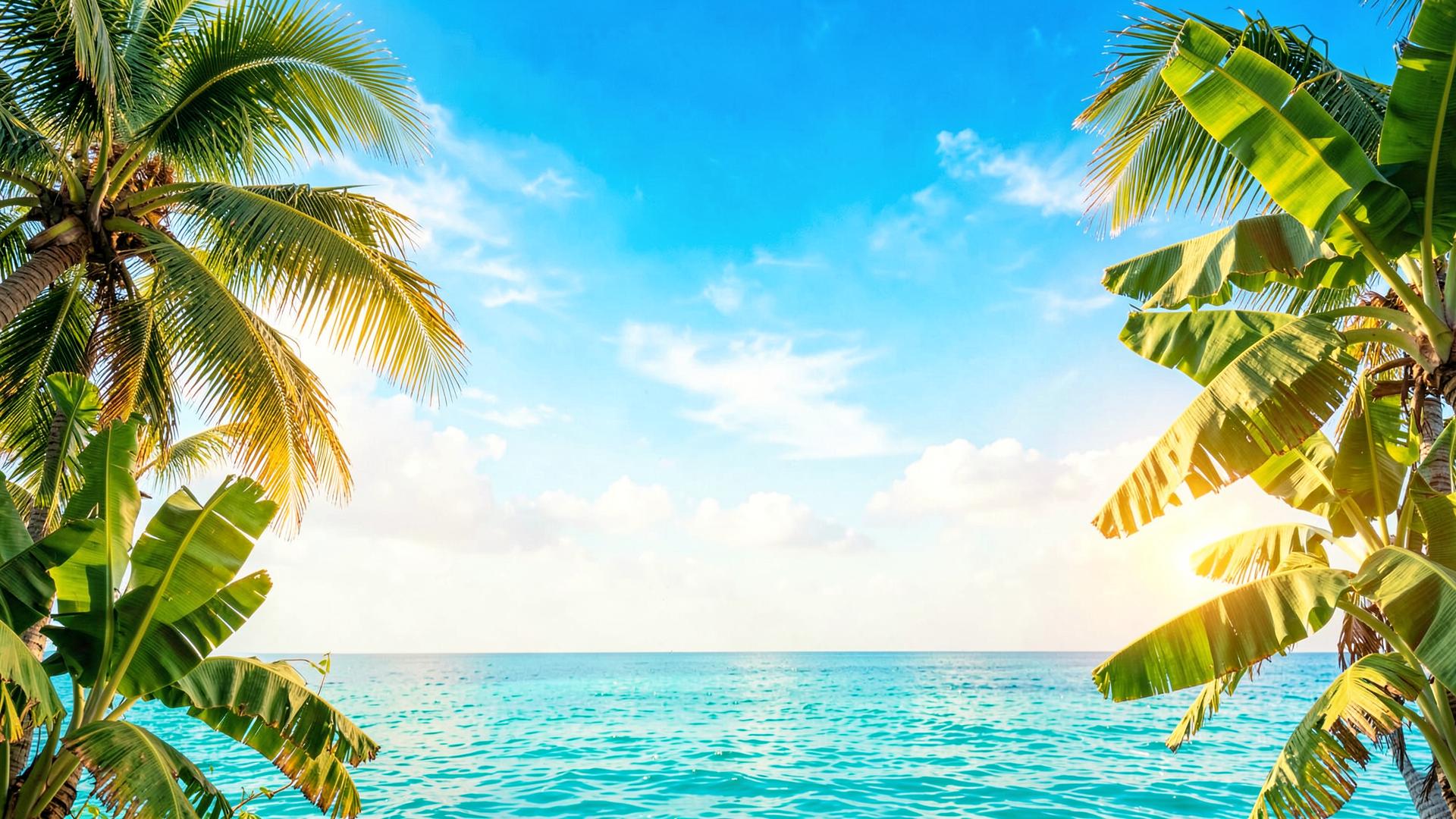 Tropical palms over calm water
